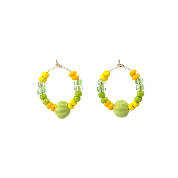 green yellow handmade hoop earrings with beads