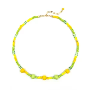 handmade green yellow glass bead necklace