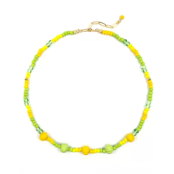 handmade green yellow glass bead necklace