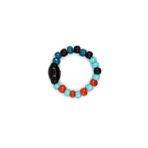 handmade black blue red glass bead ring