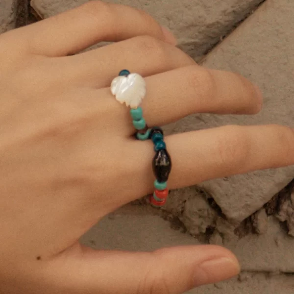 handmade blue beaded ring