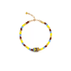 Handmade blue yellow beaded anklet for men and women