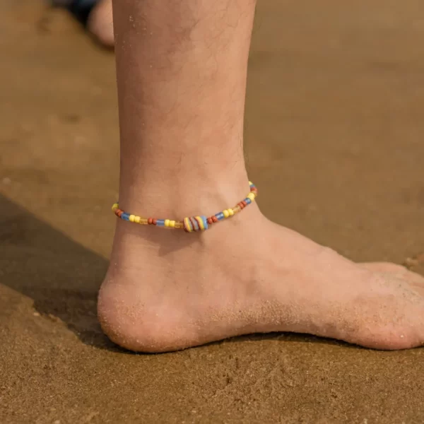 Handmade blue yellow beaded anklet for men and women