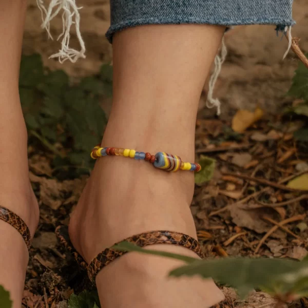 Handmade blue yellow beaded anklet for men and women