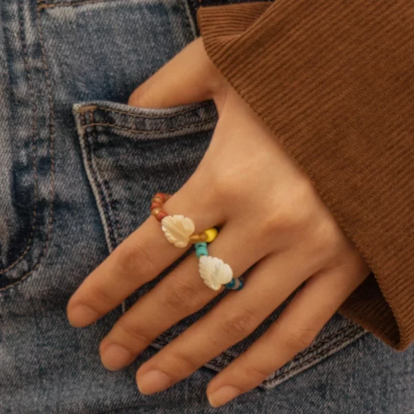 handmade yellow glass bead ring