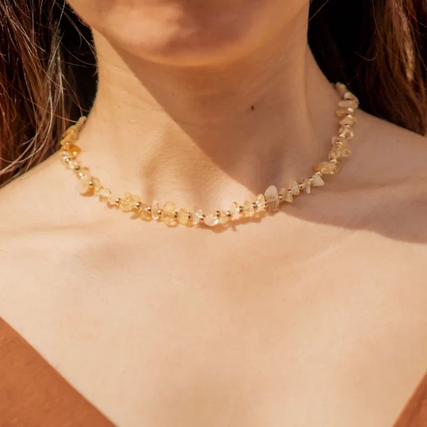 Summer yellow crystal bead necklace for women