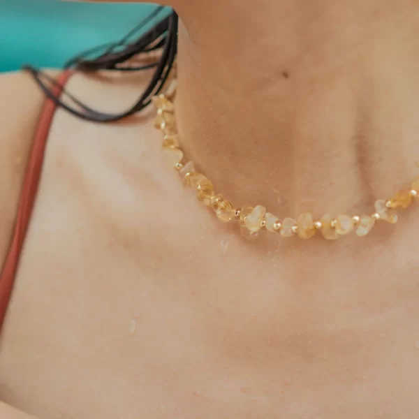 Summer yellow crystal bead necklace for women