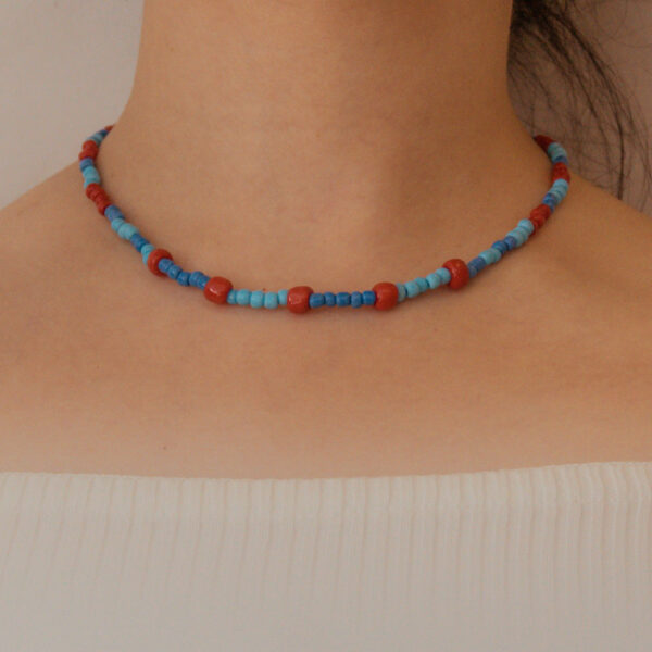 blue red glass beads necklace for women