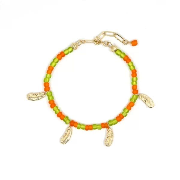 handmade orange green beaded anklet for men and women