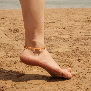 handmade orange green beaded anklet for men and women