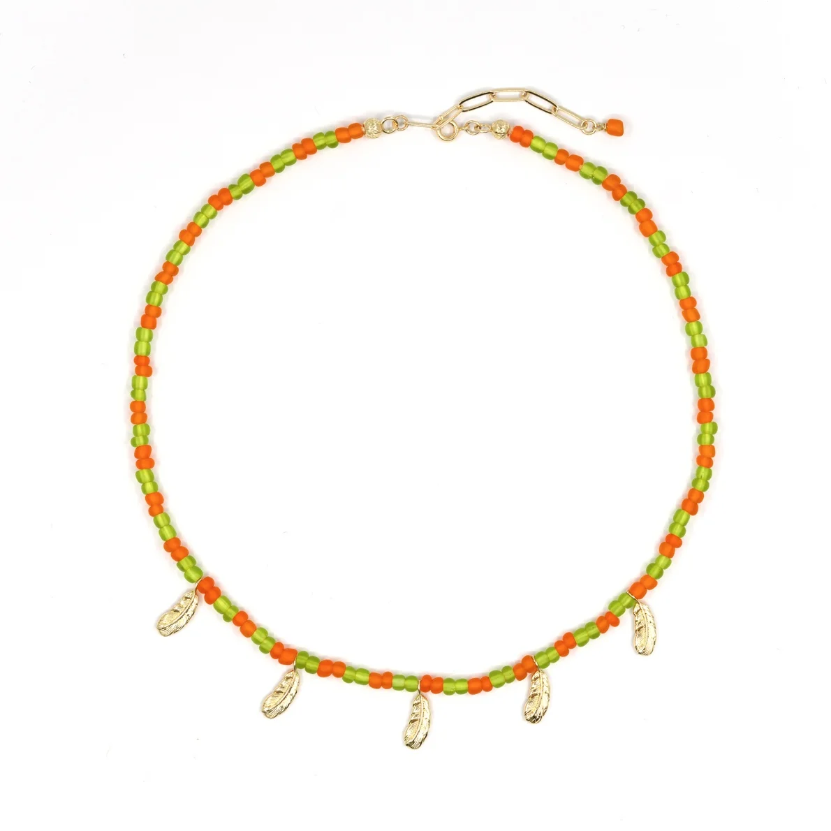 summer handmade orange green beaded necklace