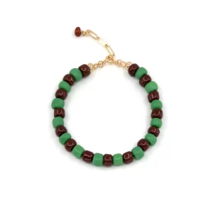 summer handmade big brown green beaded bracelet