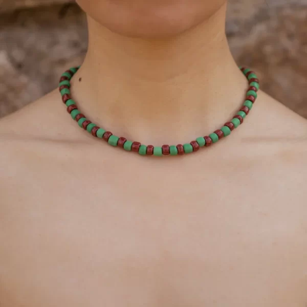 handmade big green brown beaded necklace for men and women