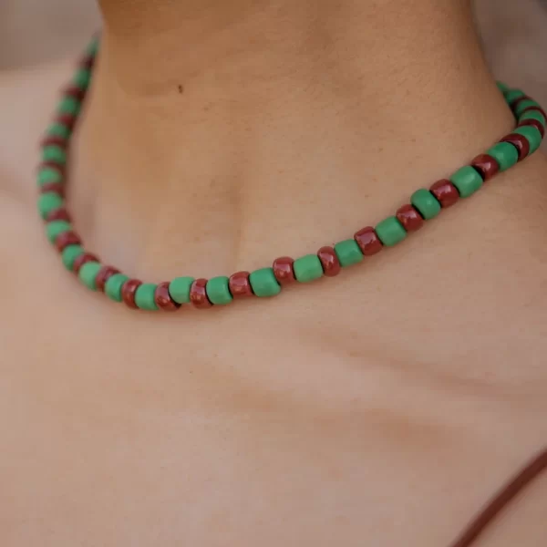 handmade big green brown beaded necklace for men and women