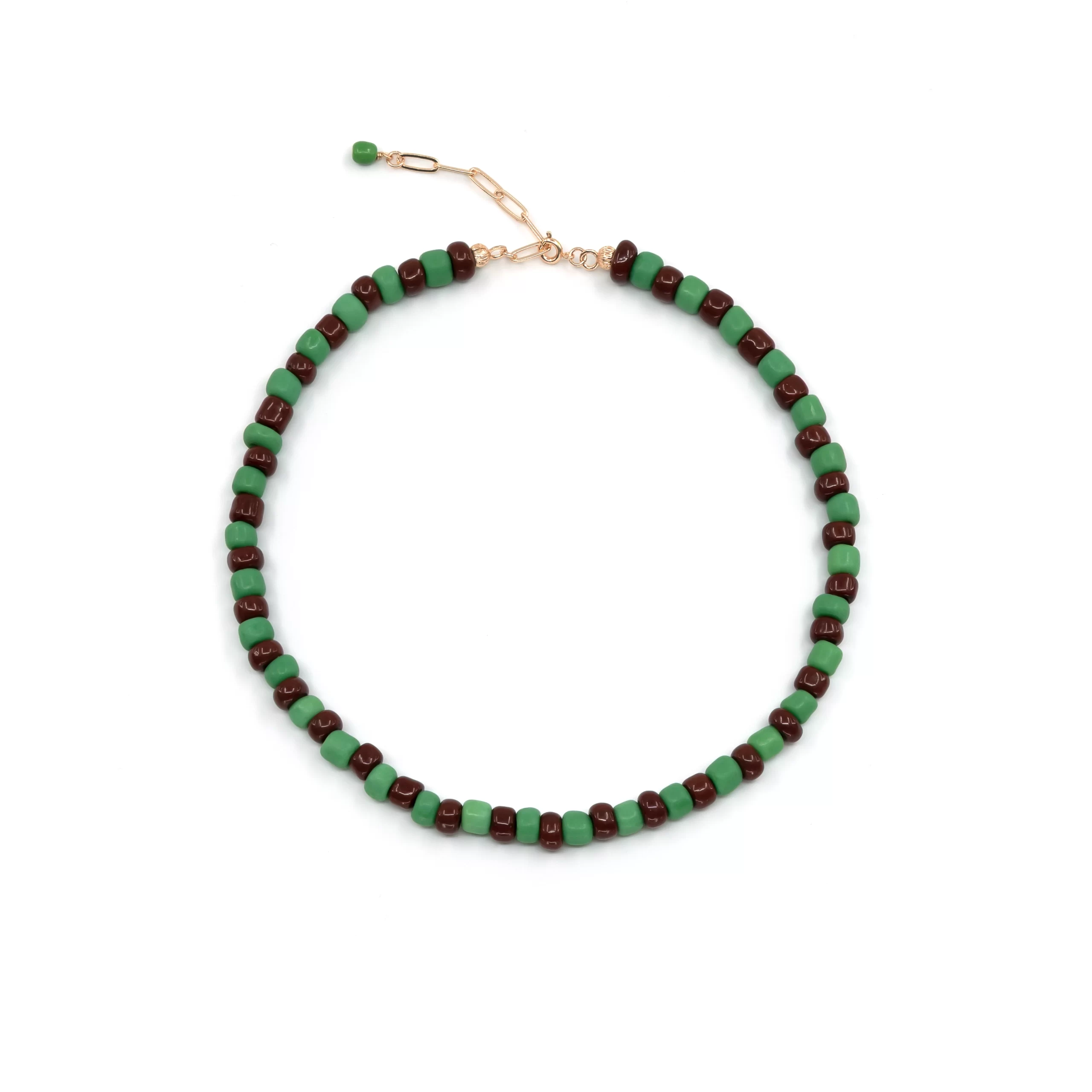 handmade big green brown beaded necklace for men and women