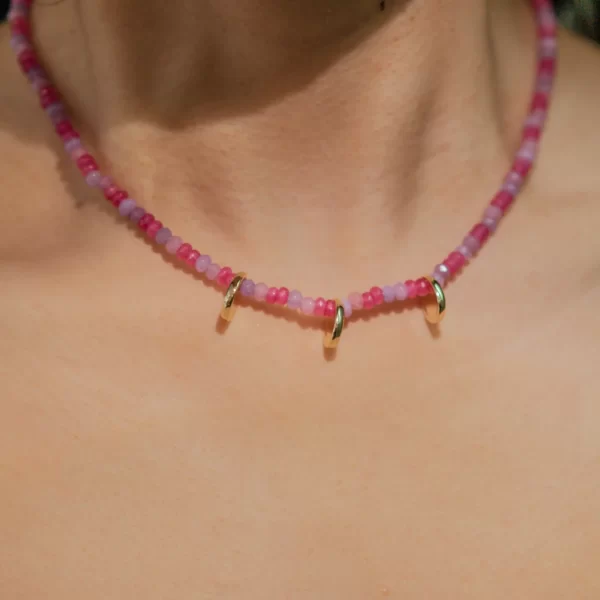 statement handmade pink beaded necklace for women