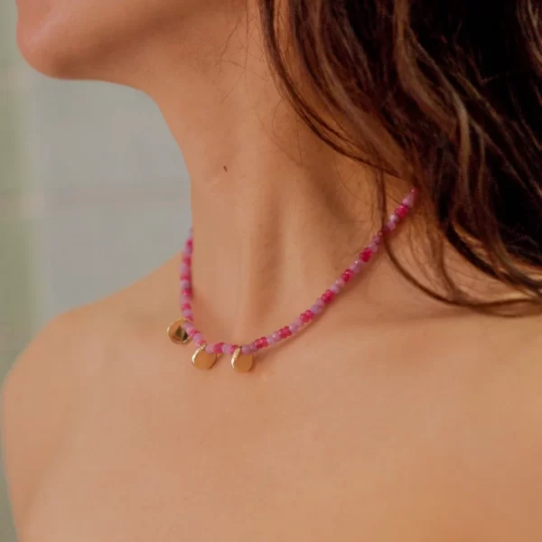 statement handmade pink beaded necklace for women