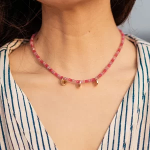 statement handmade pink beaded necklace for women