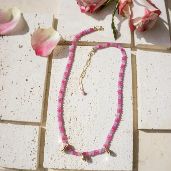 statement handmade pink beaded necklace for women