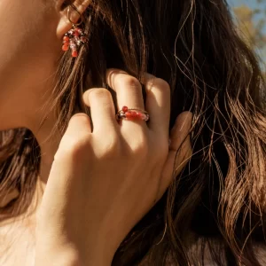 handmade red black beaded ring set