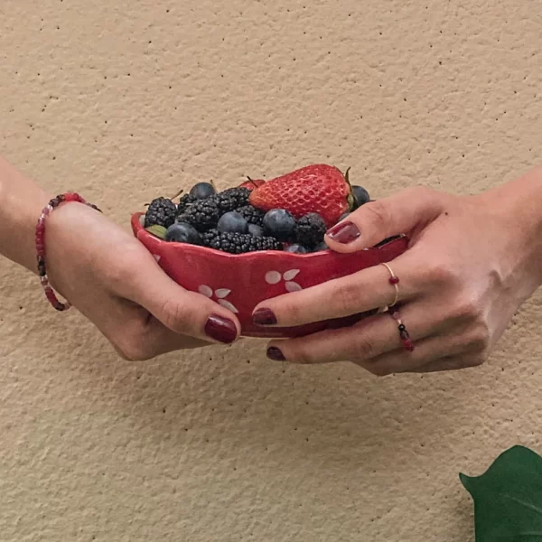 handmade red black beaded ring set