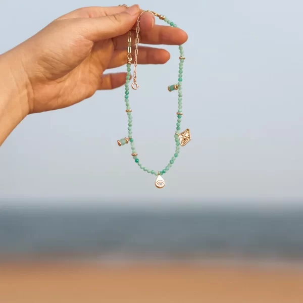 handmade green bead necklace with pendant for women