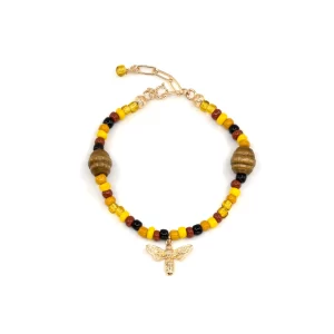 women’s handmade yellow orange brown bead charm bracelet