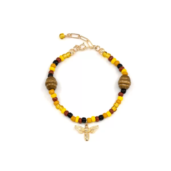 women’s handmade yellow orange brown bead charm bracelet