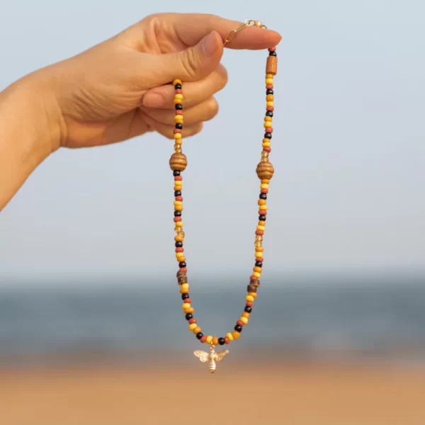 everyday colorful yellow orange black beaded necklace for women