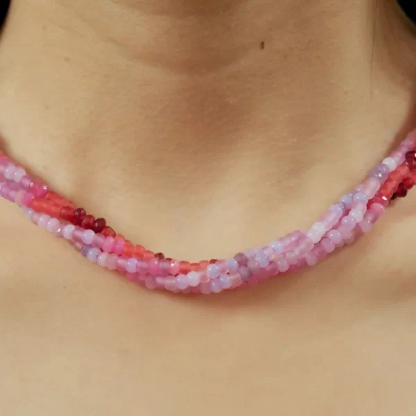 handmade unique pink red beaded necklace for women