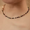 unique black beaded flower necklace for women