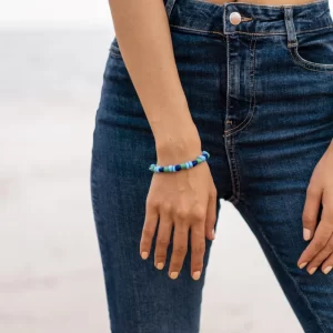 women’s handmade big blue green bead bracelet