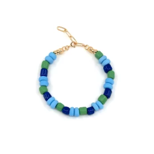 women’s handmade big blue green bead bracelet