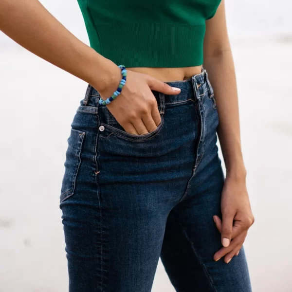 women’s handmade big blue green bead bracelet