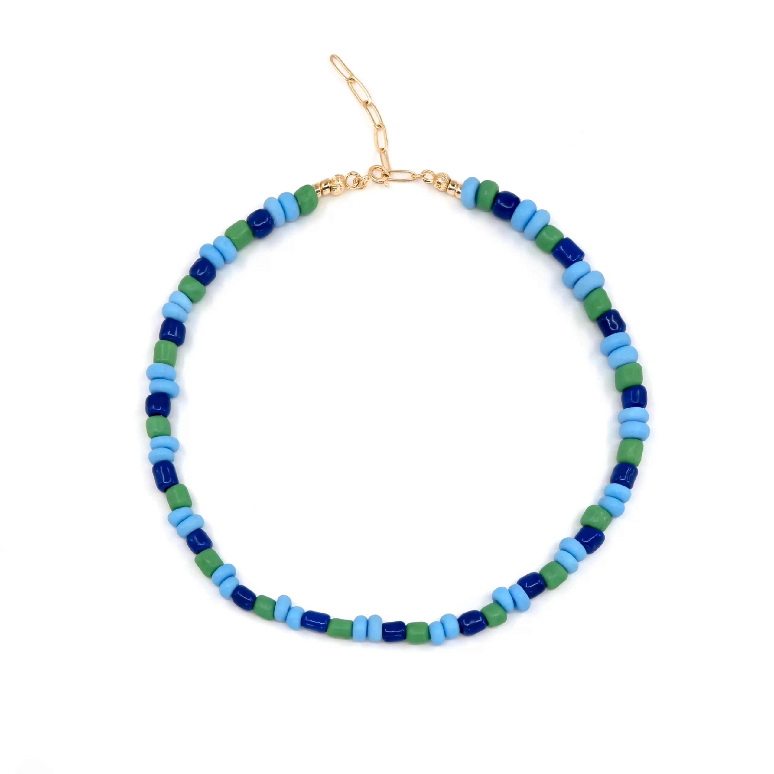 women’s big handmade blue green bead necklace