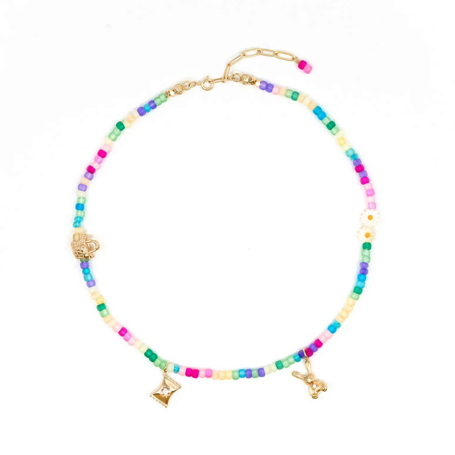 handmade colorful beaded necklace with charms for women