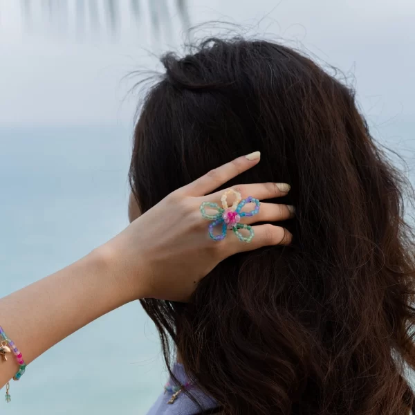 handmade colorful flower beaded ring