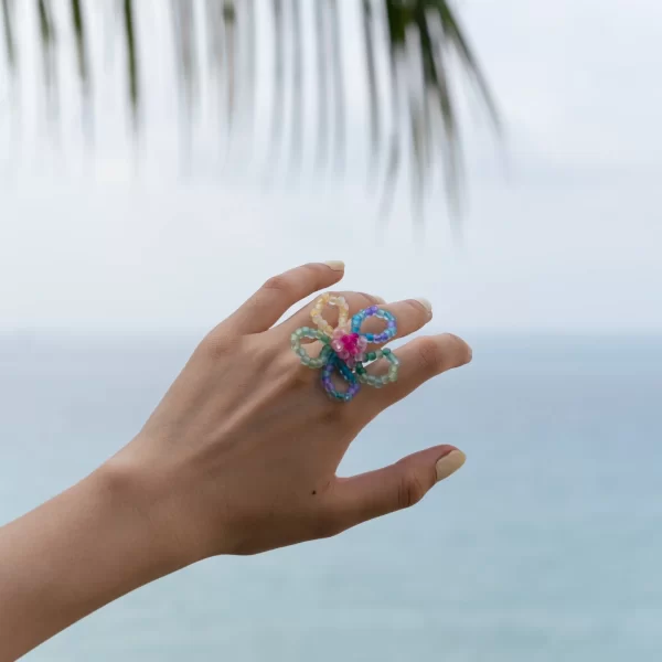 handmade colorful flower beaded ring