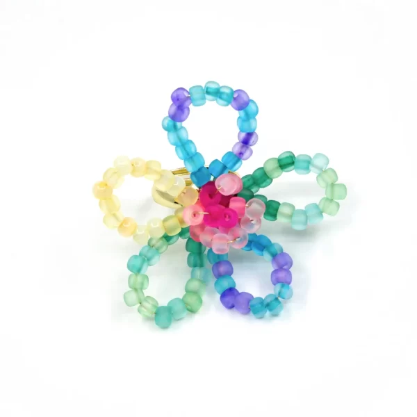 handmade colorful flower beaded ring