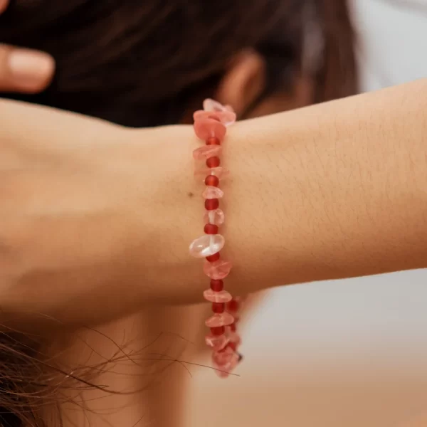 women’s handmade red crystal bead bracelet