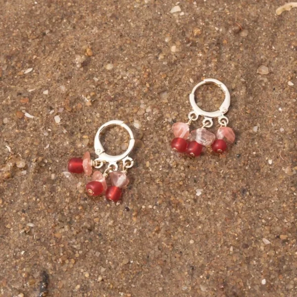 unique handmade red crystal bead earrings