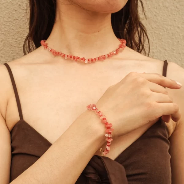 handmade daily red crystal bead necklace for women