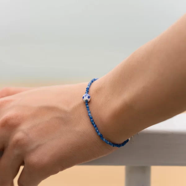 handmade small blue beaded dainty bracelet for women