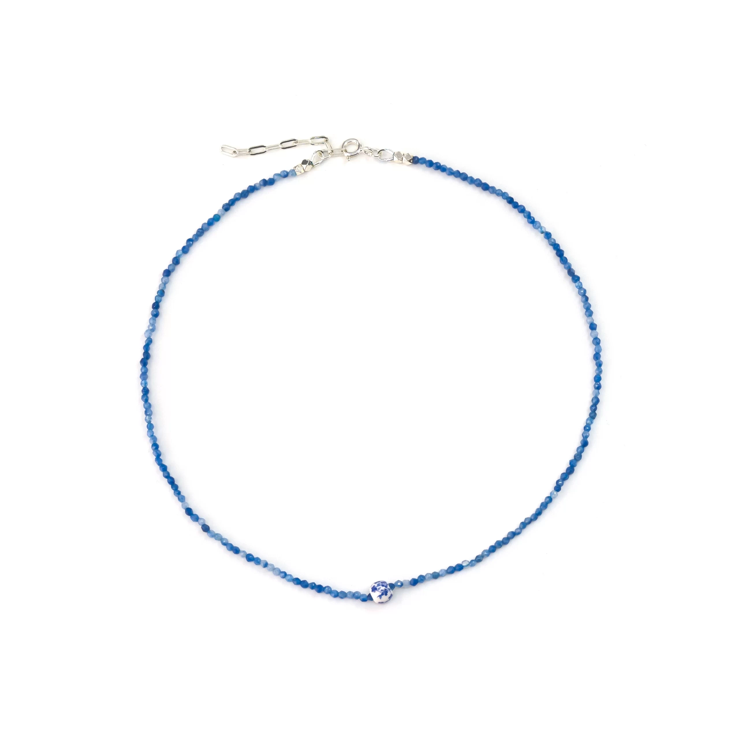 handmade tiny blue beaded dainty necklace for women