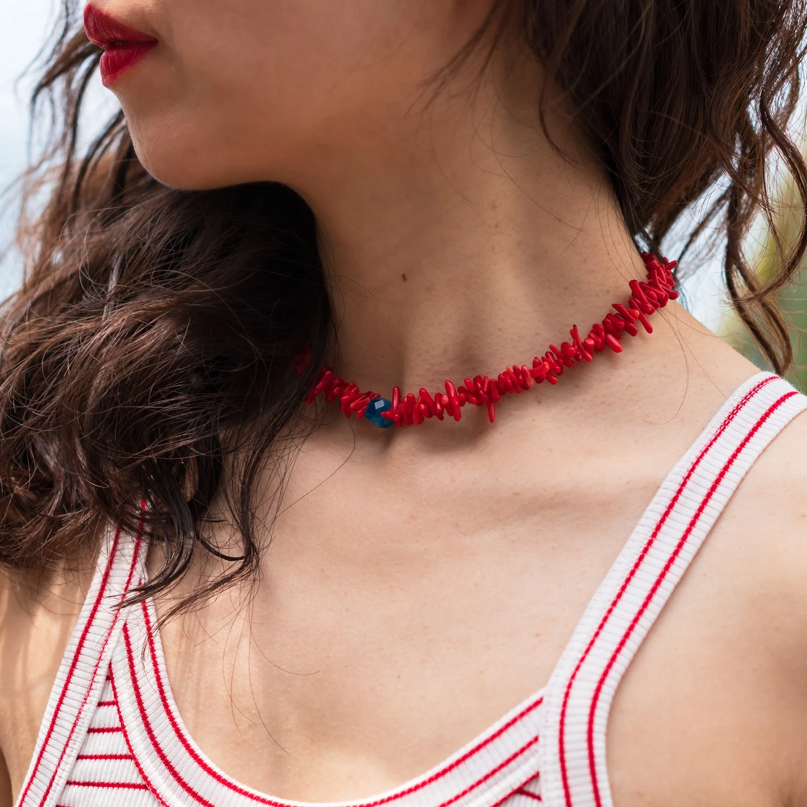 tropical handmade red beaded necklace for women