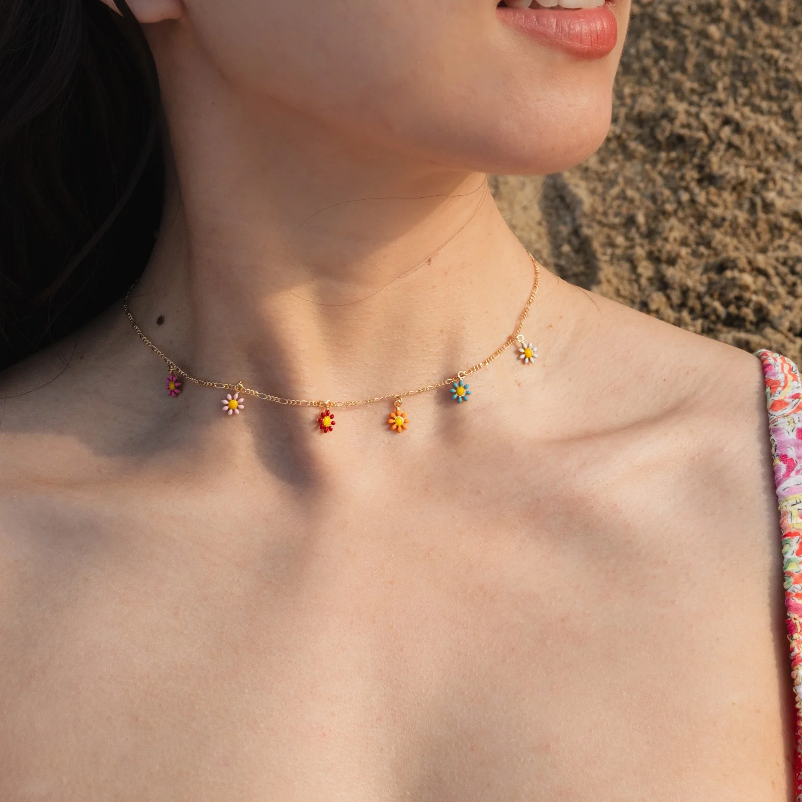 Handmade unique colorful flower chain necklace for women