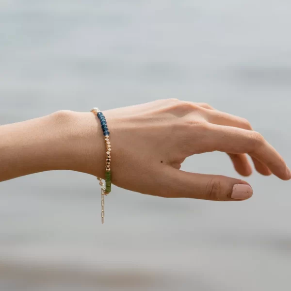 handmade daily wear grey green blue beaded bracelet