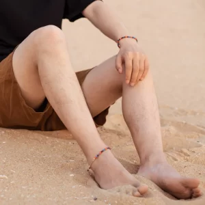 Handmade blue orange brown beaded anklet for men and women