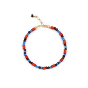 Handmade blue orange brown beaded anklet for men and women