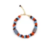 handmade tropical big brown orange blue glass bead bracelet